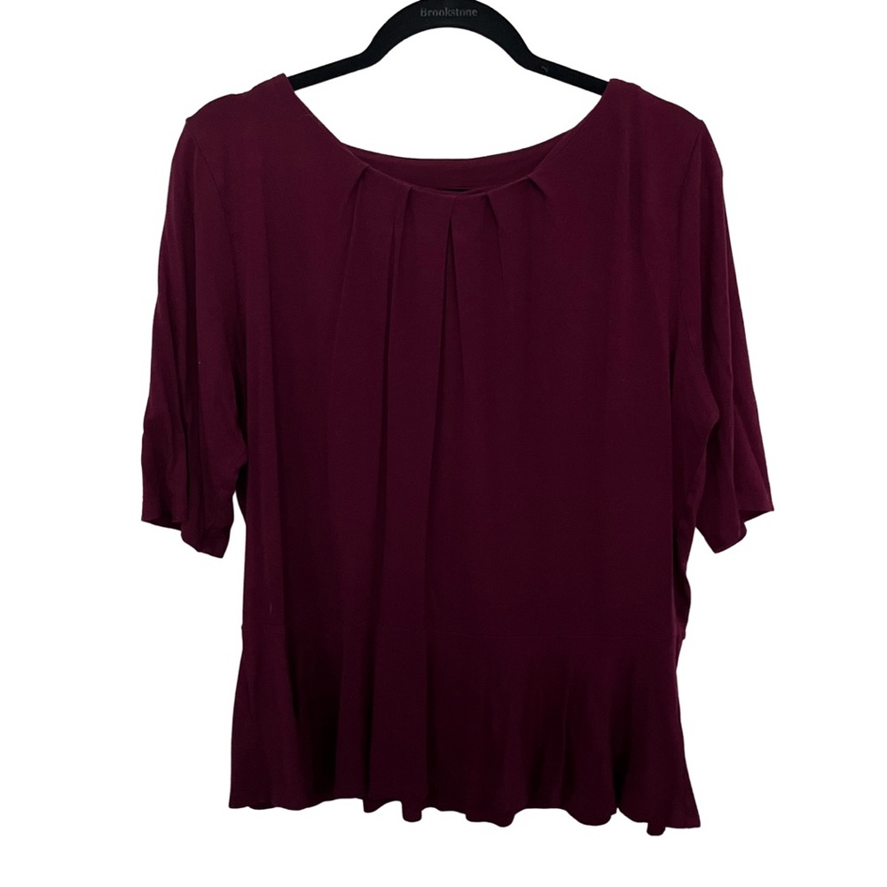 Liz Claiborne Career Burgundy 3/4 Sleeve Peplum Blouse